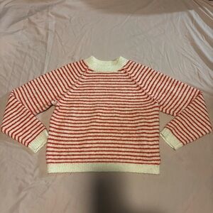 American Eagle Outfitters Red and Cream Striped Knitted Sweater
